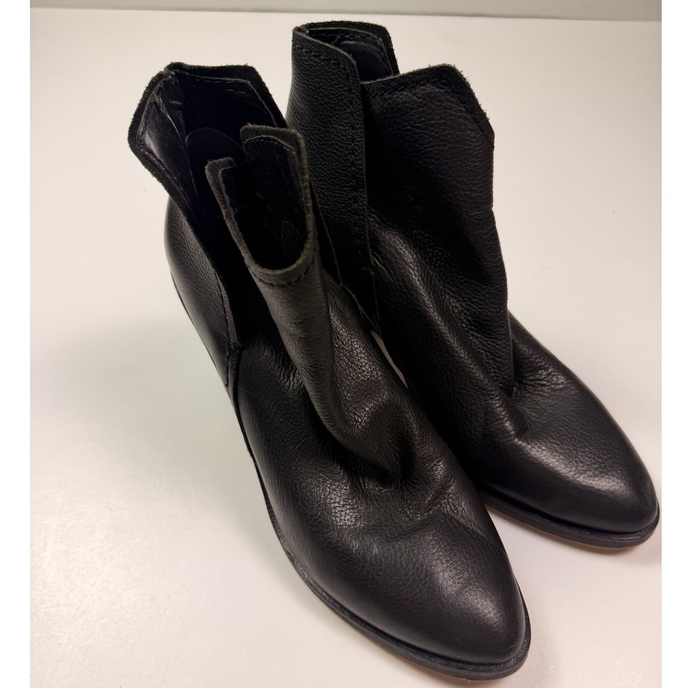 Black Pebbled Leather Pointed Toe Split Shaft Block Heel Ankle Boots Dolce Vita